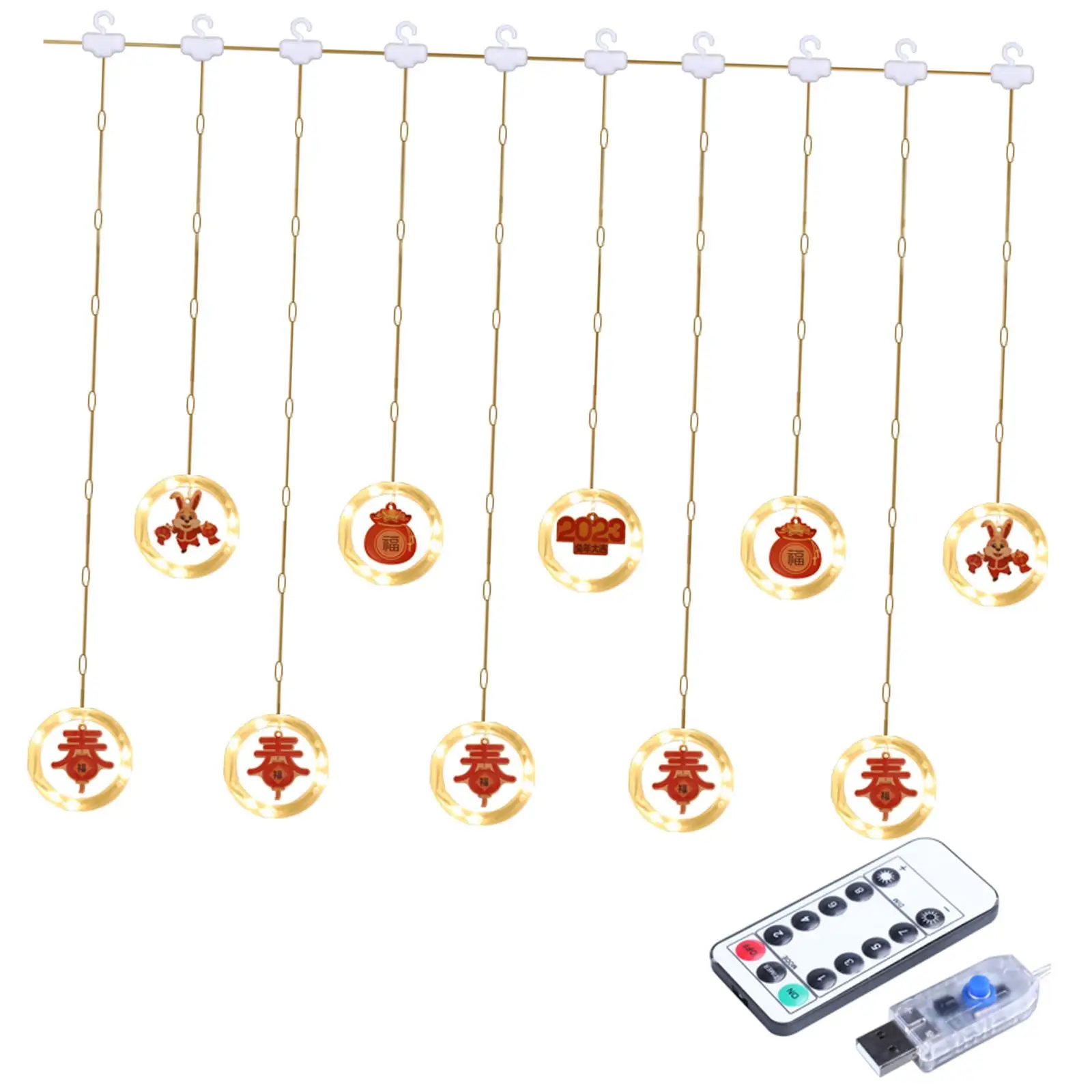 LED Chinese Spring Festival String Light Warm White Lighting Remote Control Lamp Ornament for Yard Bar Bedroom Decoration