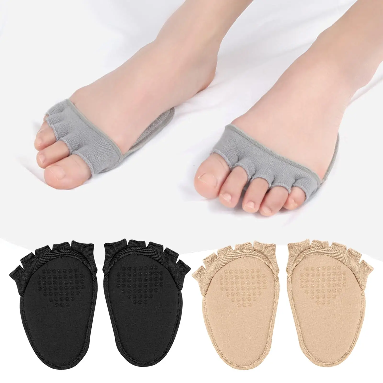 Toe Topper Socks, No Show Nonslip Sponge Cushion Separated Socks, Five Finger Half Socks for High Heels, Boots, Flats, Slides