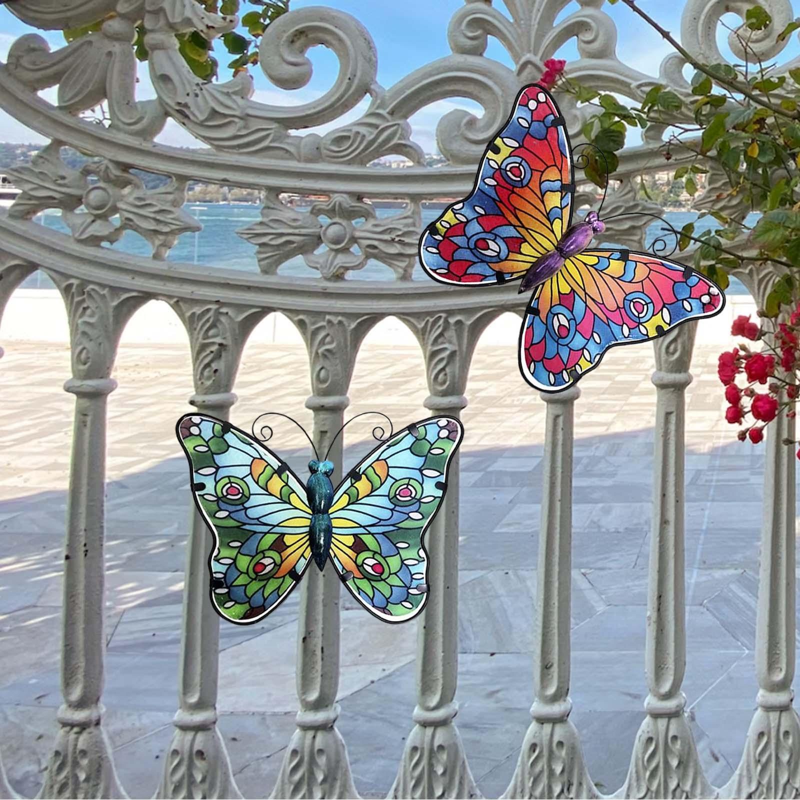 2x Butterfly Ornaments Plaque Sculpture for Patio Wall Art Decoration Backyard Fence