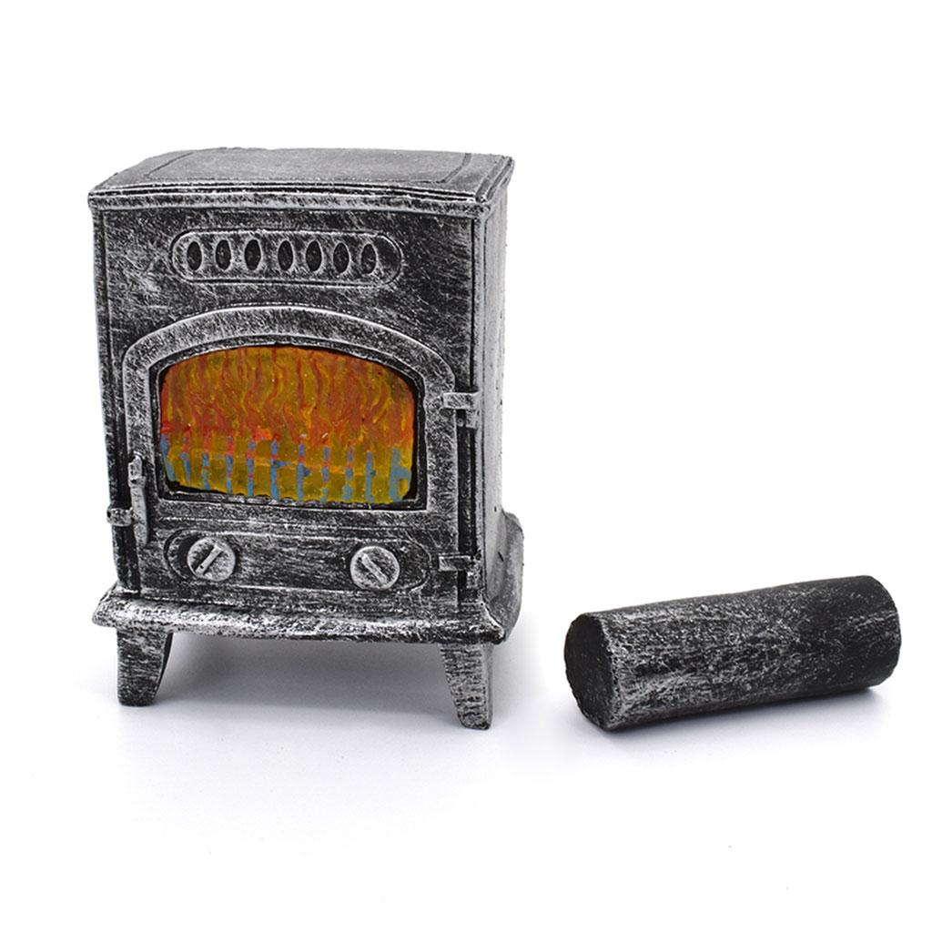 1/12 Miniature Fireplace Model Toys Electric LED Flame Simulation Vintage Doll House Resin Living Room Freestanding Ornaments
