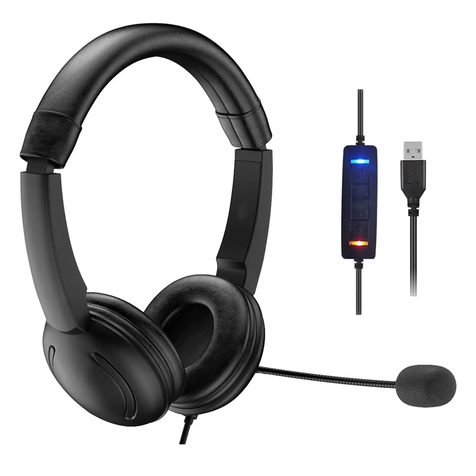 USB Headset Premium Plug and Play Comfort with in Line Controls Speaker Headphones for Home Laptop PC Call Center Video Meetings