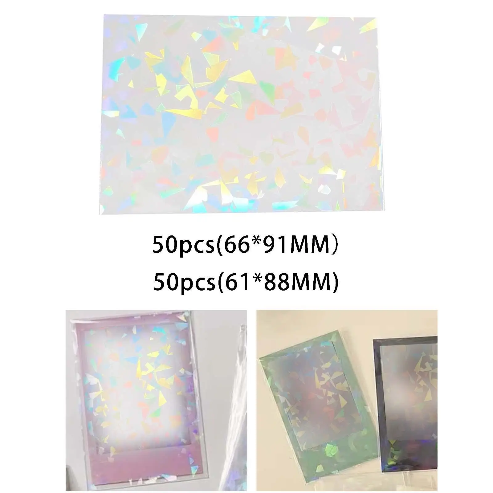 50Pcs Holographic Card Sleeves Sports Cards Guard Sleeve Collectible Thick Flashing Film Plastic Card Sleeves for Game Card