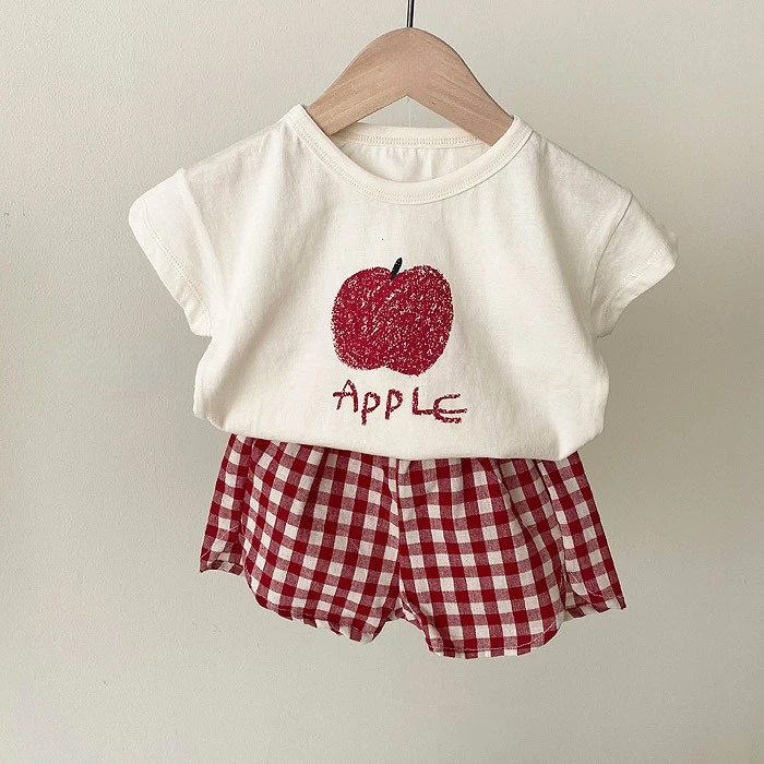 1589B 2022 Summer Baby Clothing Set Fruit Suit Korean Hot Sale Baby Girl Fruit Two Piece Clothes T Shirt +Short Boy's Suit Baby Clothing Set near me