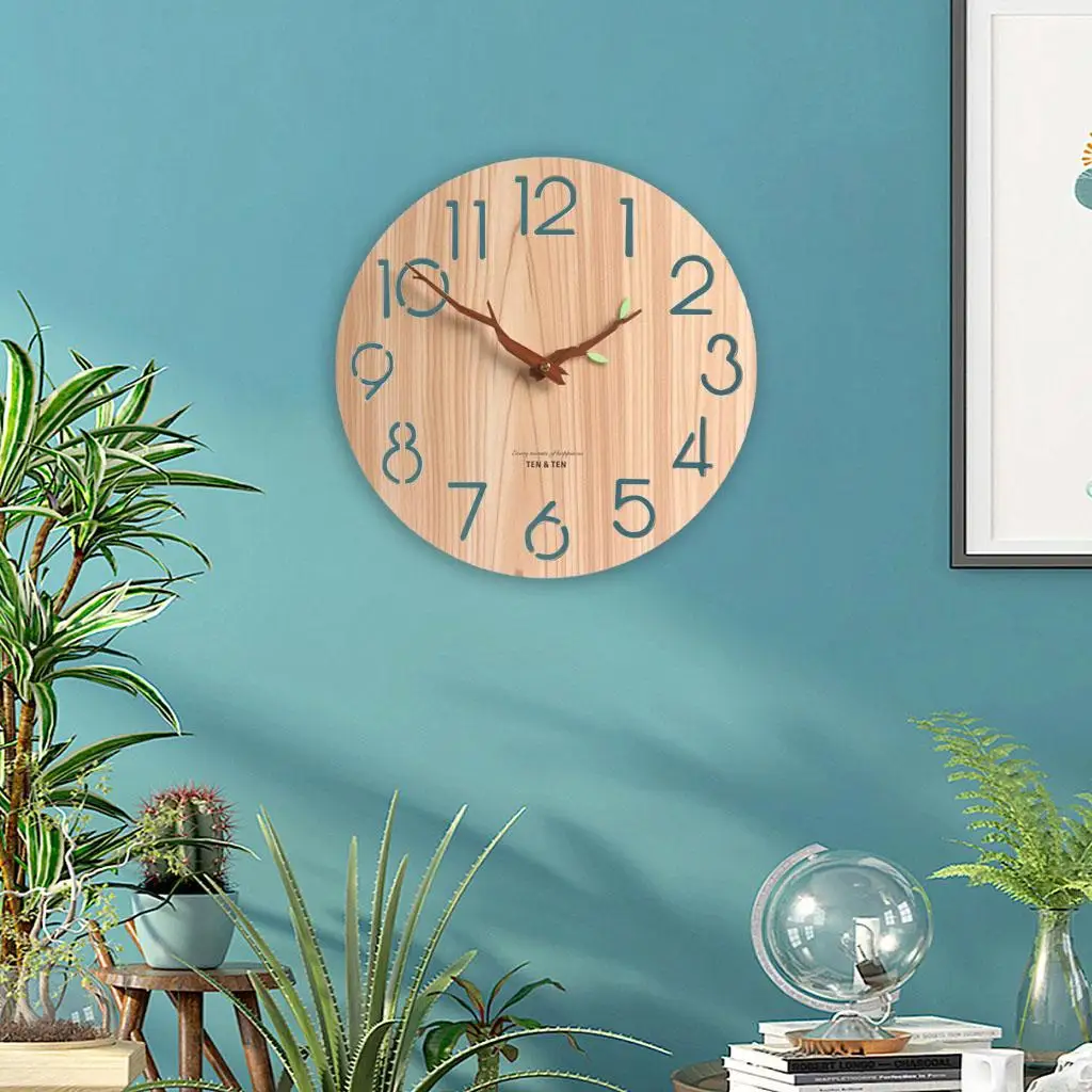 12inch Wooden Digital Wall Clock Battery Powered Wall Stick Watch Bedroom Office
