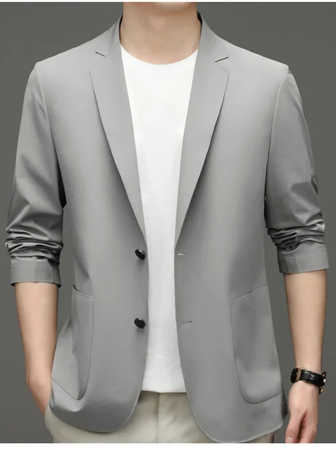Men's Summer Lightweight Suit Jacket Ice Silk Anti-Wrinkle Breathable