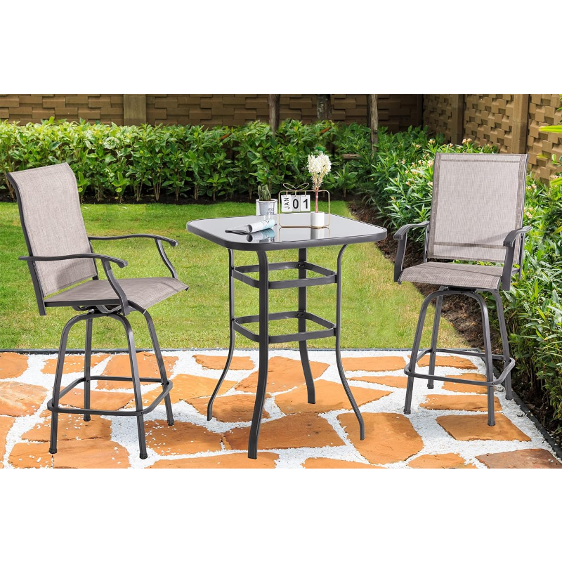 Title 1, Shintenchi Patio Swivel Bar Set, All Weather Te...