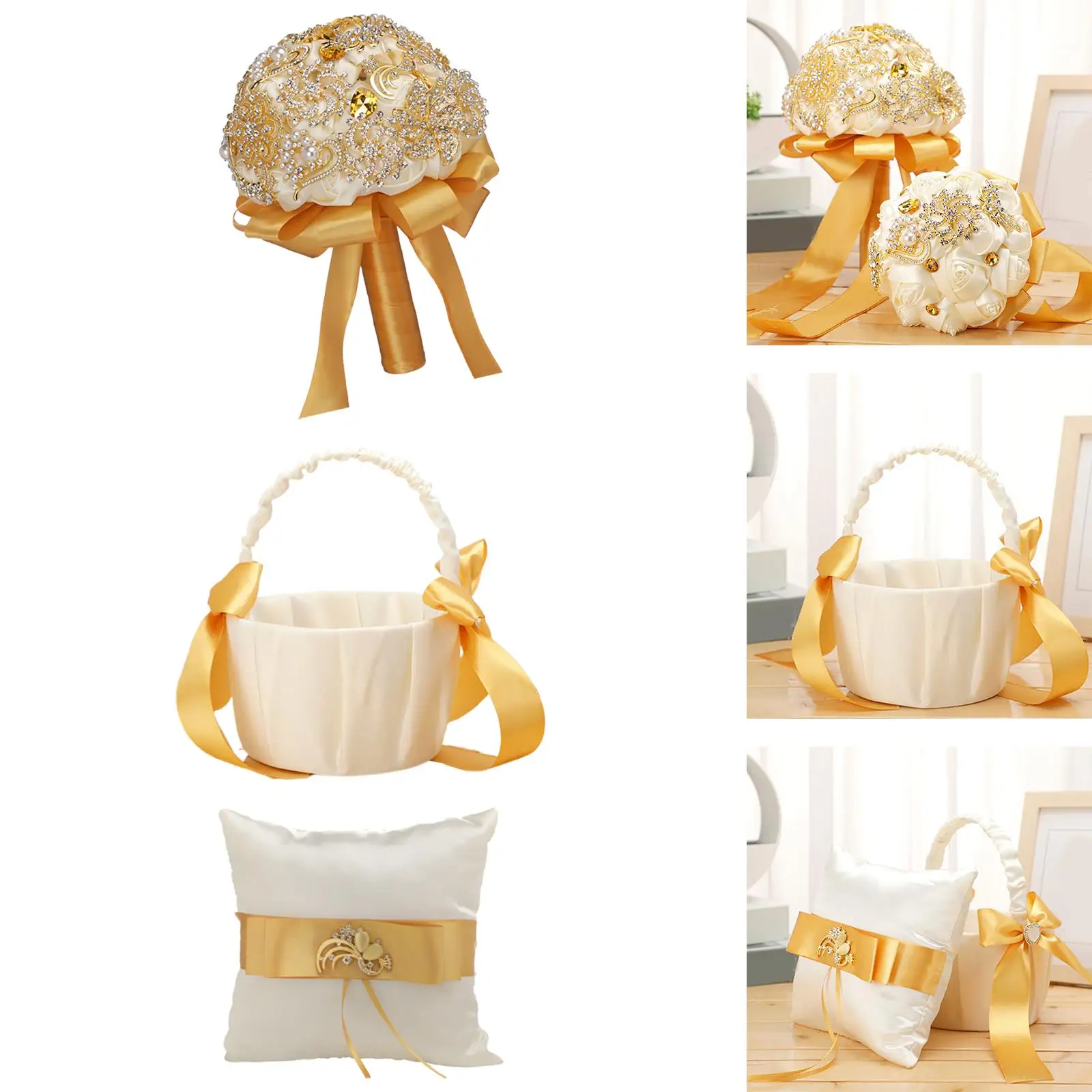 Simulation Bridal Bouquet Bowknot Flower Basket Romantic Artificial Flowers for Anniversary Dance Photo Props Home Decoration