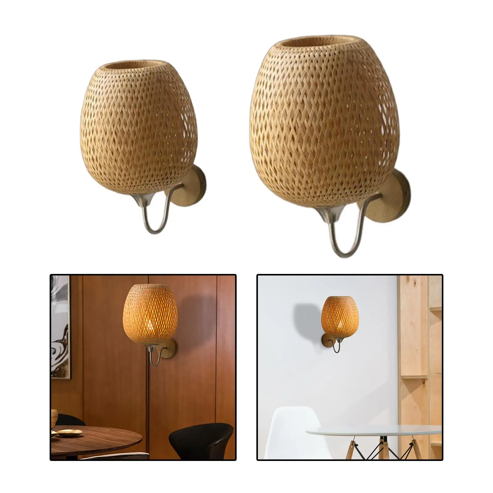 Rattan Bamboo Wall Sconce Light Fixture Rustic for Indoor Living Room Porch