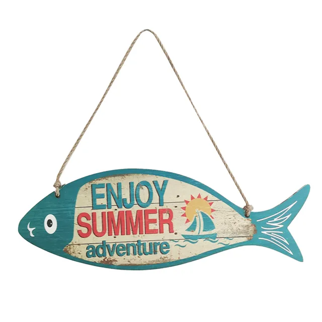 Summer Wooden Fish Welcome Sign Hanging Ornaments For Seaside Beach Cafe  Shop Nautical Wall Art Decor Vintage Sun Decorations