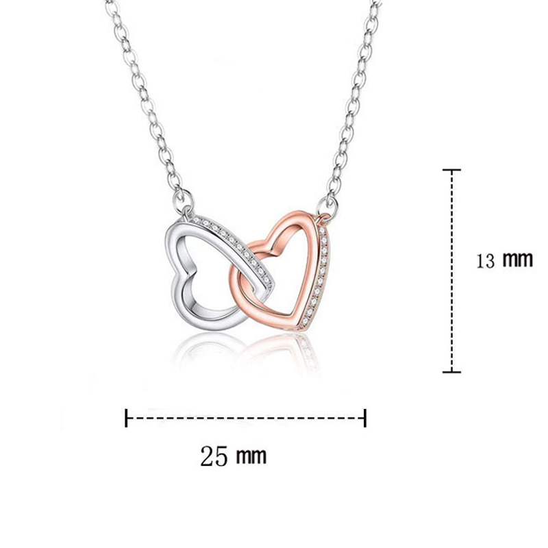 Dainty Double Interlocking Heart Pendant Necklace Gift Set for Her