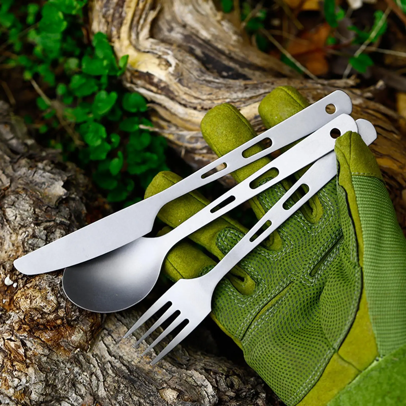 Camping Cutlery Set with Carabiner and Bag Picnic Tools Spoon Fork Knife for Outdoor