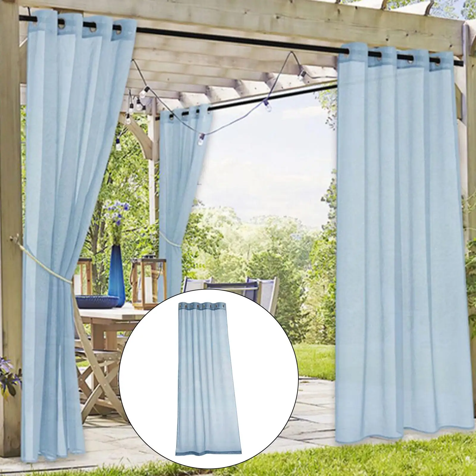 Grommet Top Waterproof Sheer Curtains Voile Drapery Elegant Look Water Repellency Light Blue