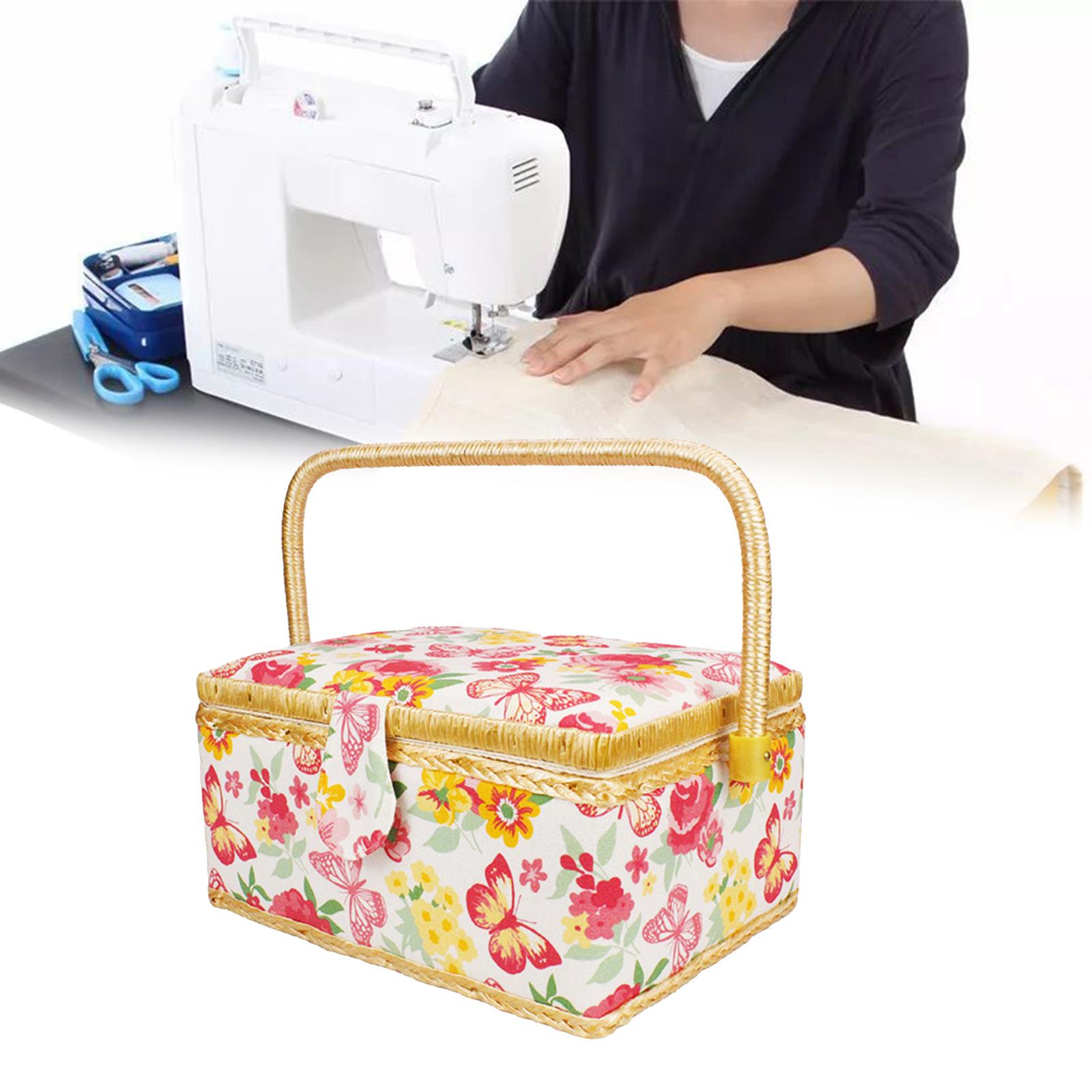 Large Capacity Sewing Basket Carrying Case Household with Removable Tray