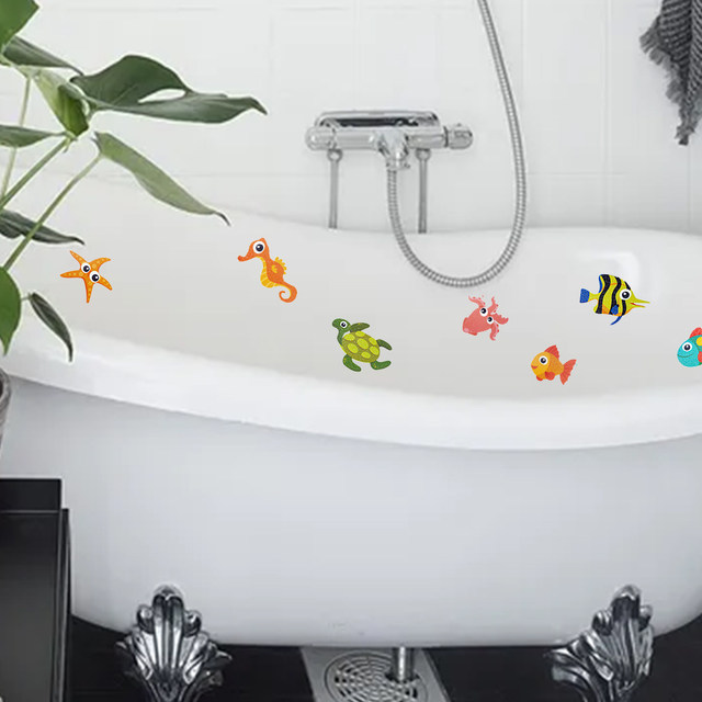 9 Autocollants Antidérapants Salle De Bain - Motifs Créatures Marines Pour Baignoire Et Douche