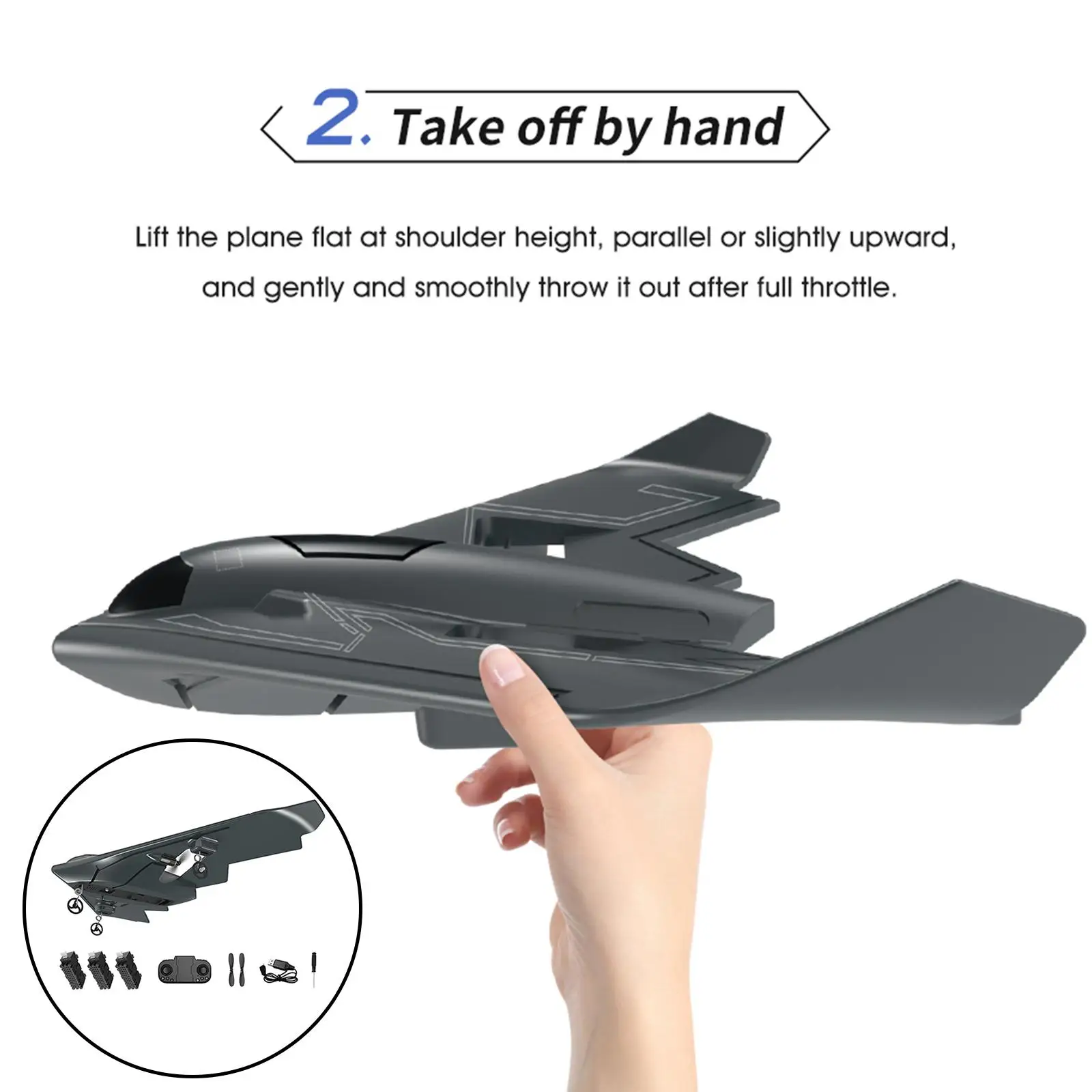 2CH B2 Bomber with Spare Propeller  Foam Remote Control   ed Wing Plane for Holiday Gifts Boys Girls Adults Kids