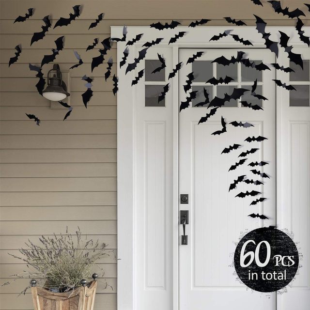 60PCS Halloween Bats Decoration 4 Different Sizes Realistic PVC