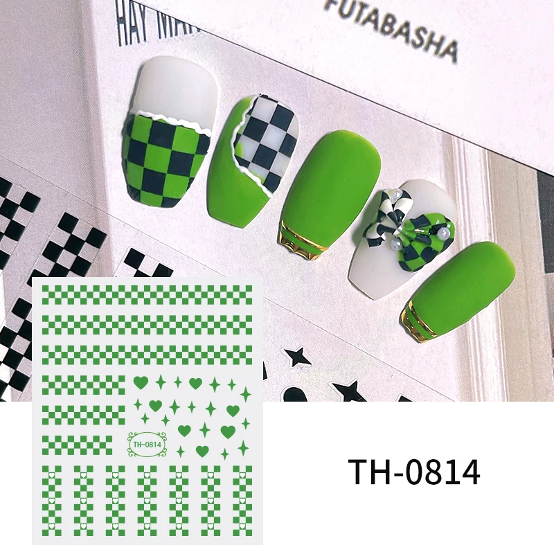 Green Nude Nail Designs Checkerboard Sticker