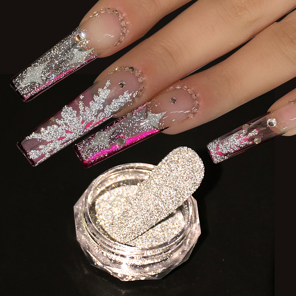 Description Picture 4 of itemSparkling Diamond Nail Glitter Powder Holographic Silver Reflective Party Sequin Dazzling Chrome DIY Dipping Dust Manicure Decor