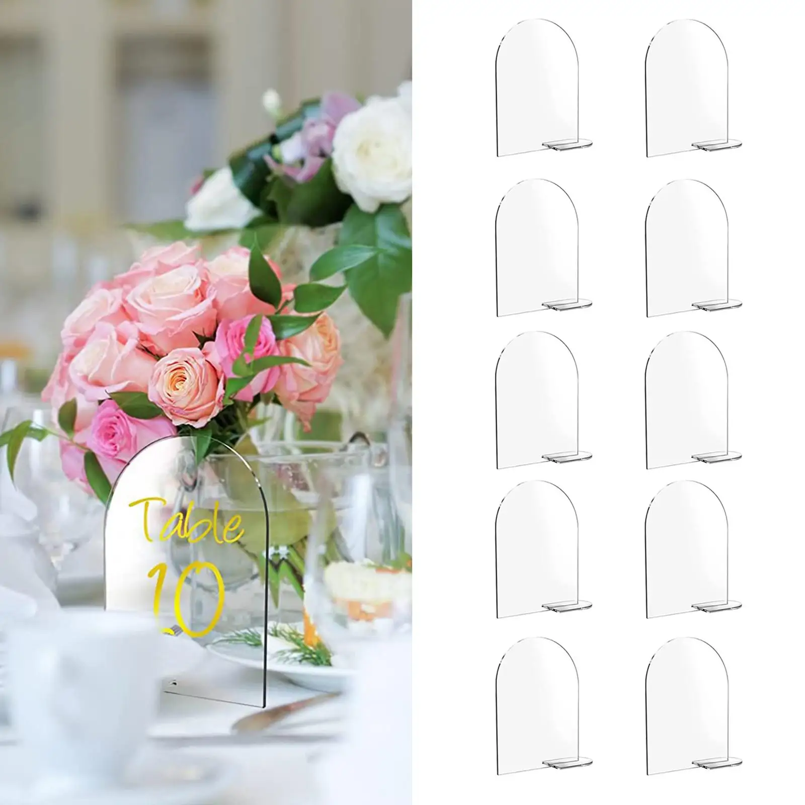 10x Acrylic Place Cards Seating Chart Card with Stand Arched Table Numbers Signs Acrylic Plates for Party Reception Decoration