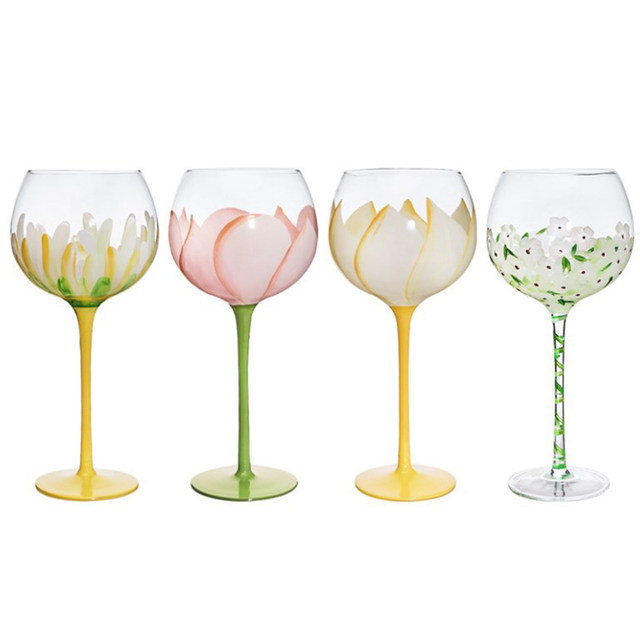 Hand Painted Flower Wine Glasses  Colored Glass Goblets Champagne -  Creative Red - Aliexpress