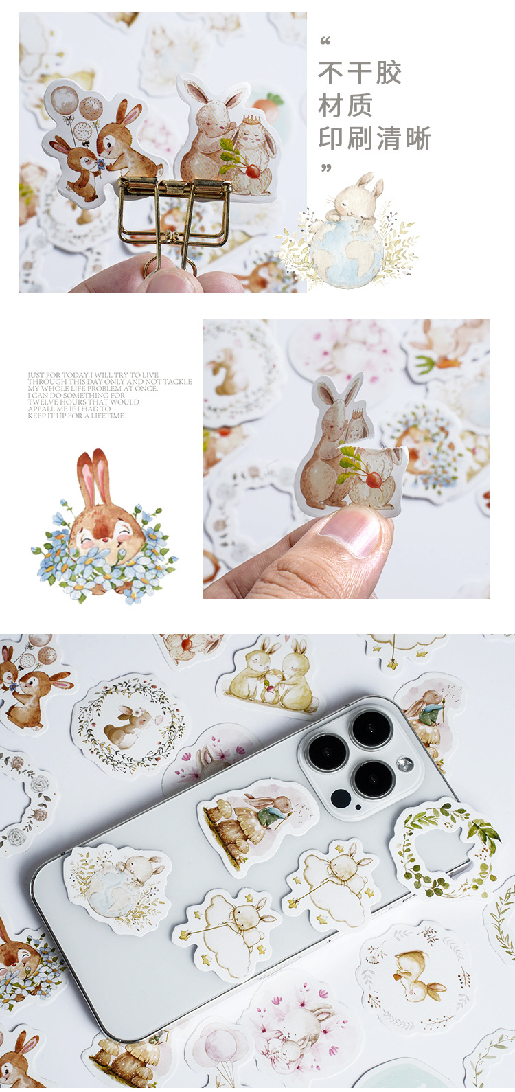 45 Pcs Cute Rabbit Kawaii Japanese Diary Stickers Pack Daily Planner Scrapbooking Stationery Decoration