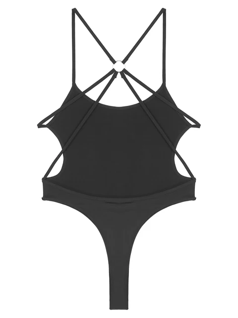 Womens Ladies Lingerie Strappy Backless Crotchless Bodysuit One-piece  Swimsuit Open Crotch Monokini Swimwear