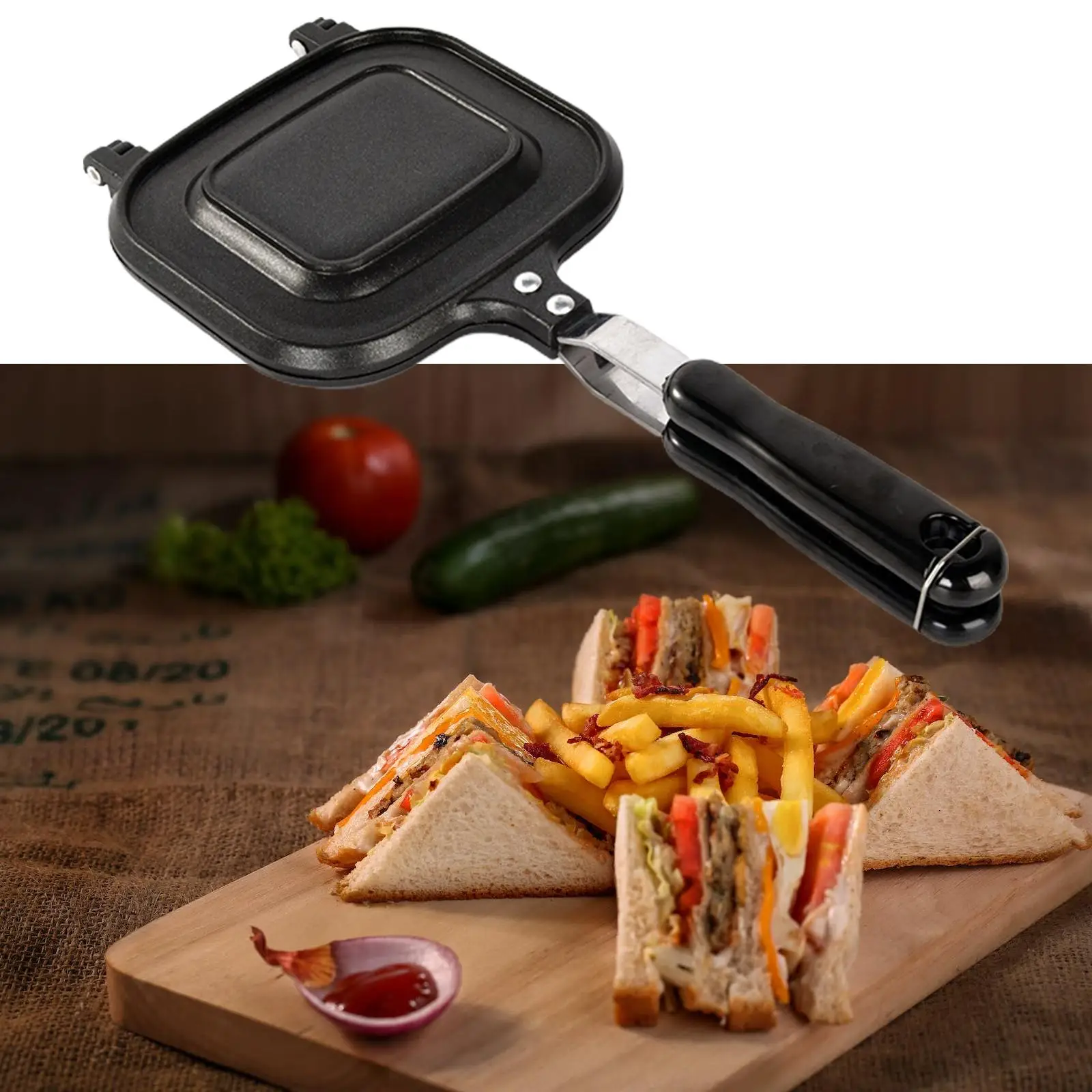 Sandwiches Maker with Handle Breakfast Press Pan Cookware Grill Pan Bread Toast Maker for Indoors and Outdoors Induction Cooker
