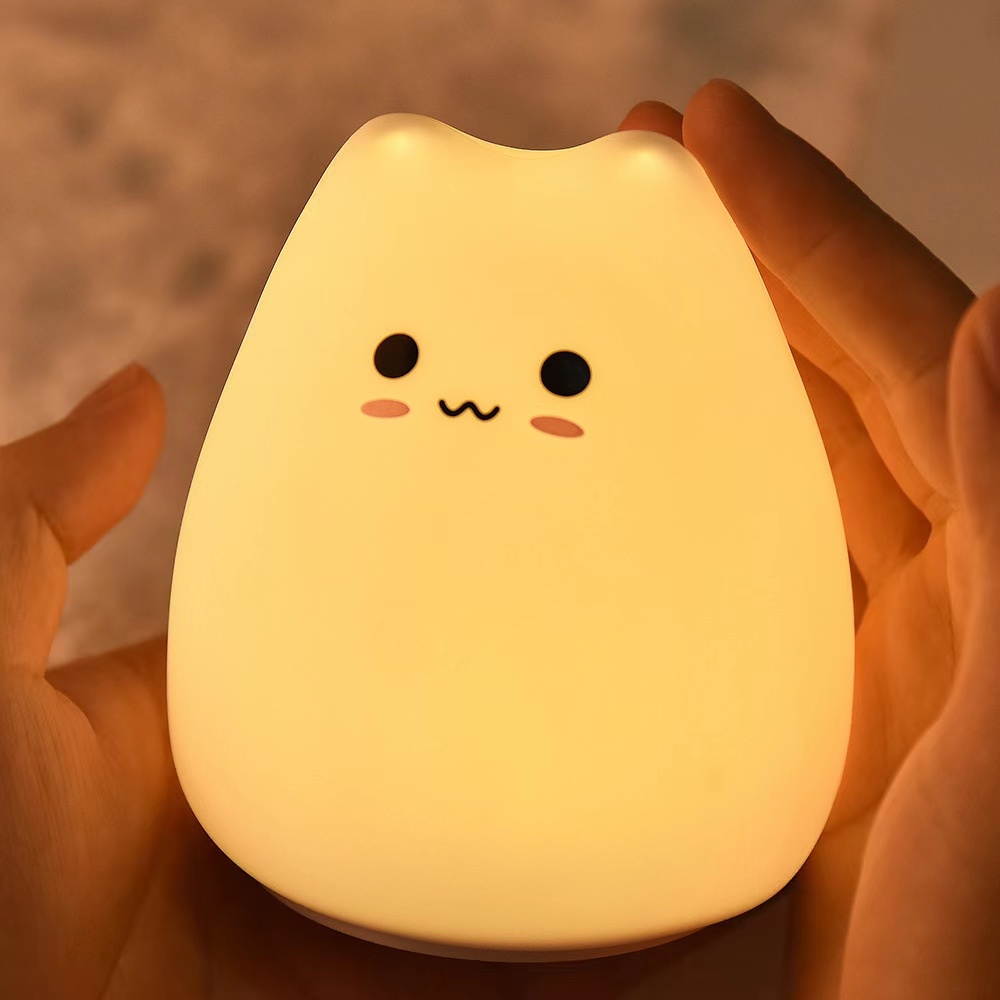 Kawaii LED Night Light Cat Lamp Wireless Touch Sensor Silicone Battery Animal Light Child Holiday Bedroom Desktop Decor Lamp