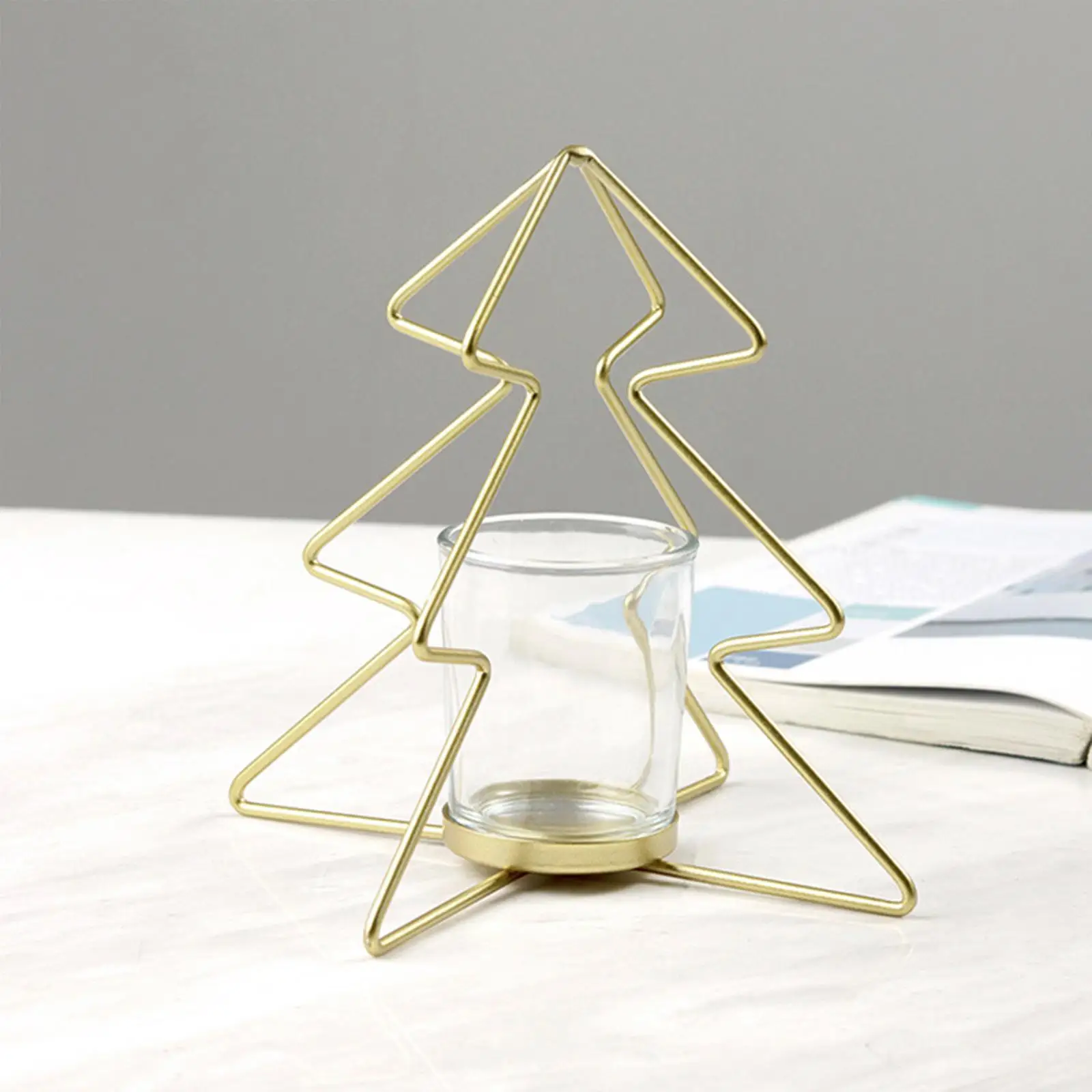 Xmas Tea Light Candle Holders Simple Metal Xmas Tree Table Candle Holder for Home Fireplace Holiday Festivals Dining Room