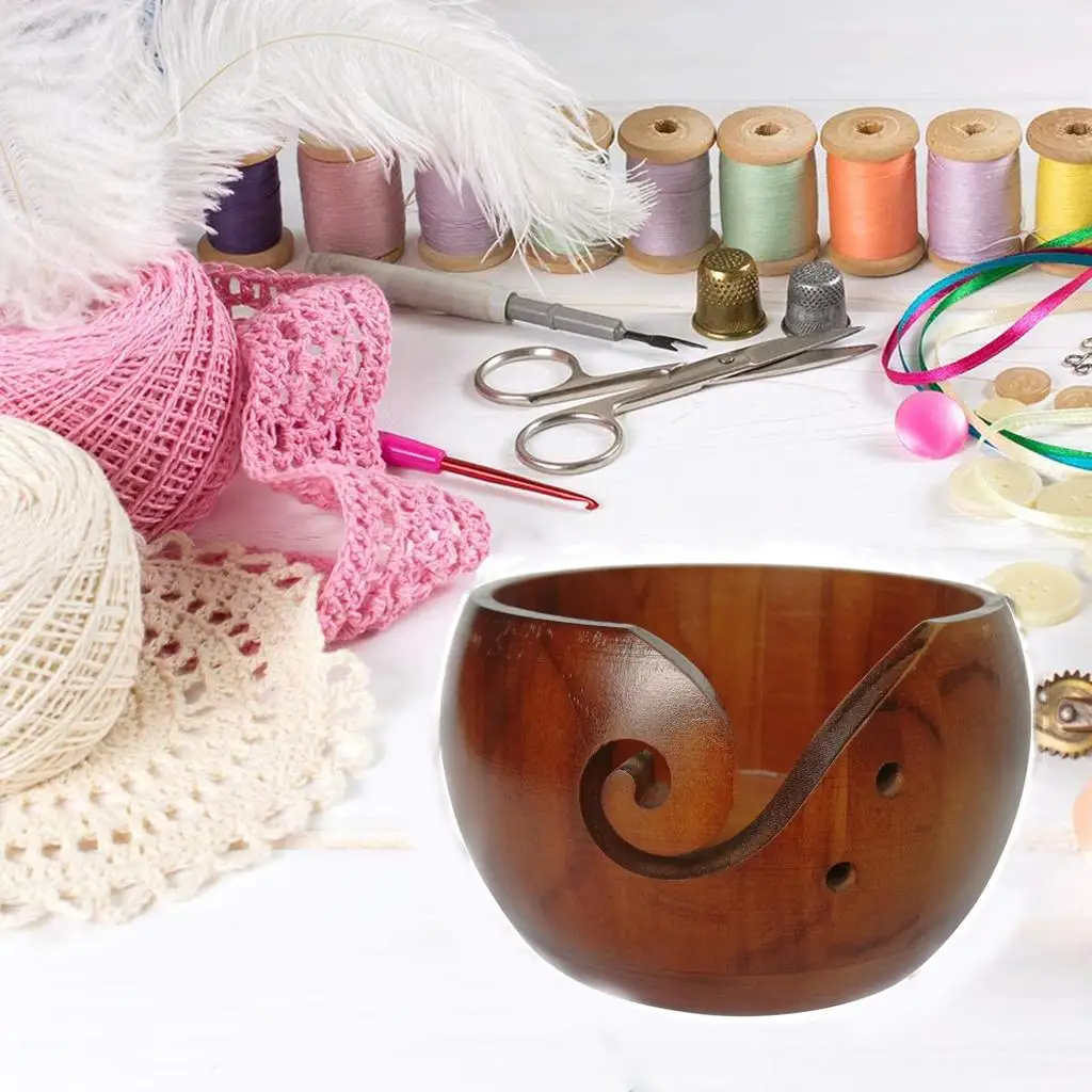 Wooden Yarn Bowl Knitting Bowl - Holds Ball of Yarn for  Needlecrafts, Keep Yarn Ball Threads ,  Mess