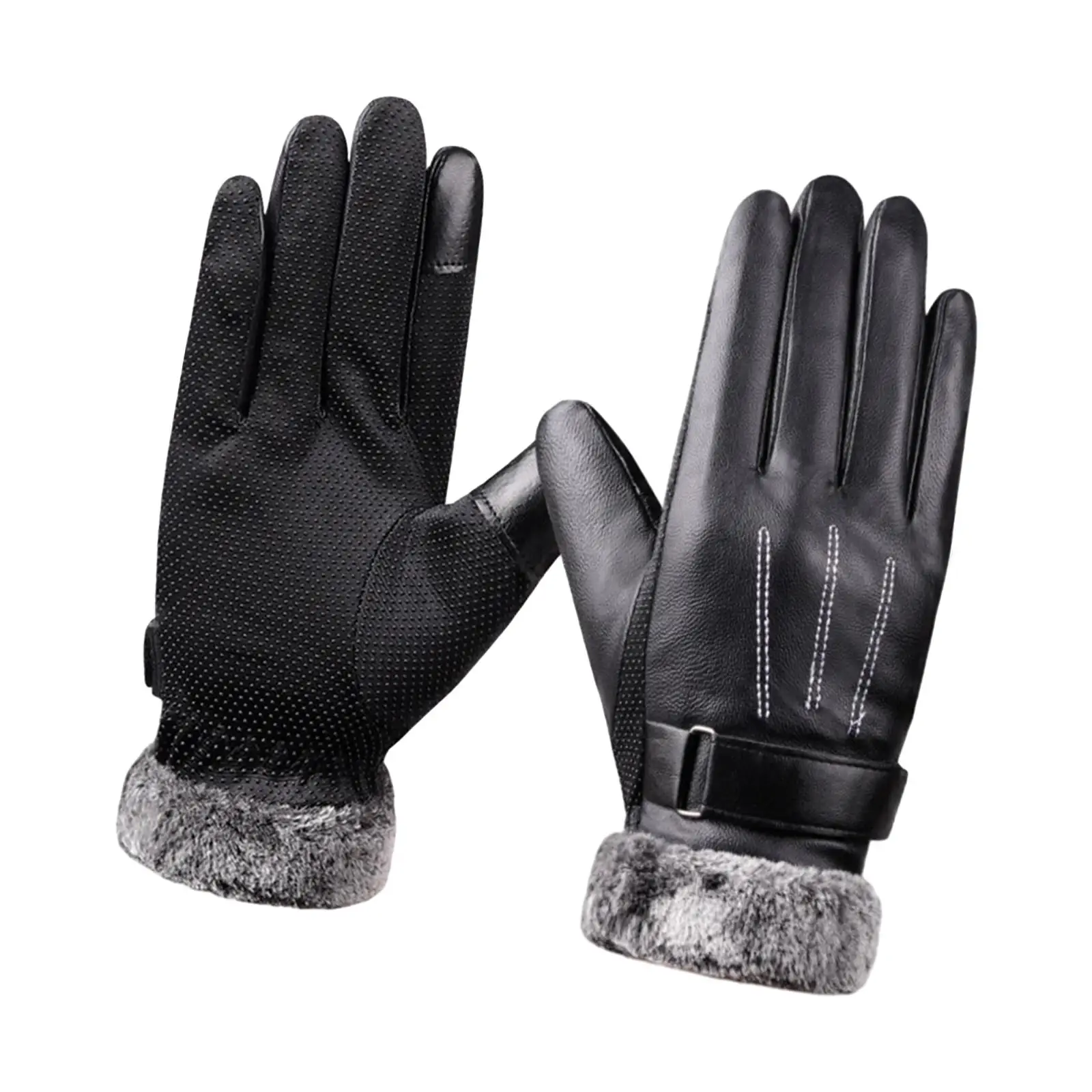 Women Winter Gloves PU Leather Warm Gloves Touchscreen Cycling Gloves for Riding