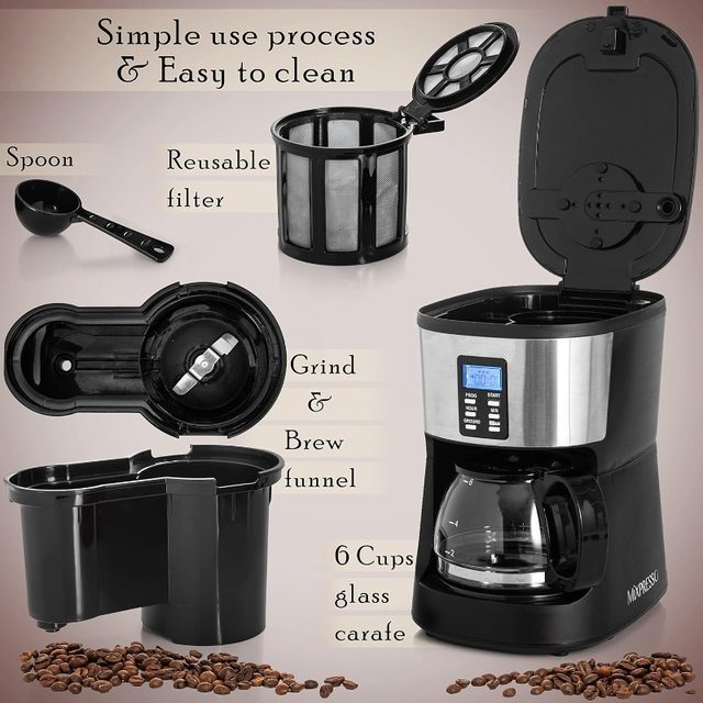 Mixpresso 5-Cup Drip Coffee Maker, Automatic Brew Coffee Pot Machine with  Built-In Burr Coffee Grinder - AliExpress