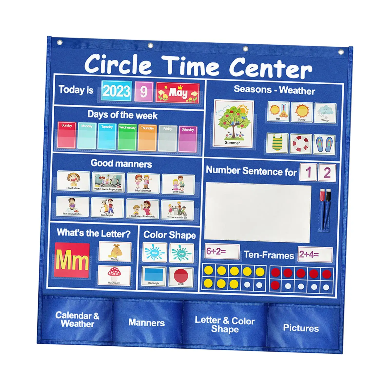 Center Pocket with 263 Educational Cards Circle Learning Center Pocket Chart for Elementary Home Math Activities