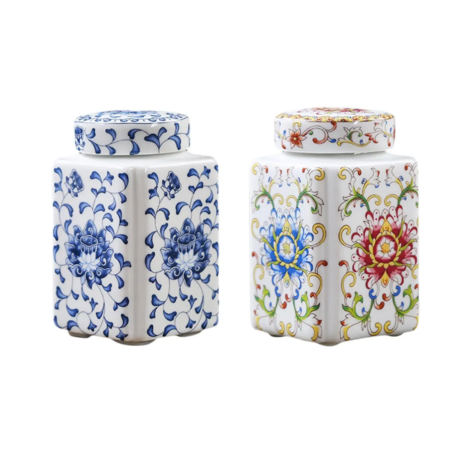 Porcelain Temple Jar Flower Vase Flower Display Organizer Tea Canister Ceramic Ginger Jar for Home Office Table Party Decor