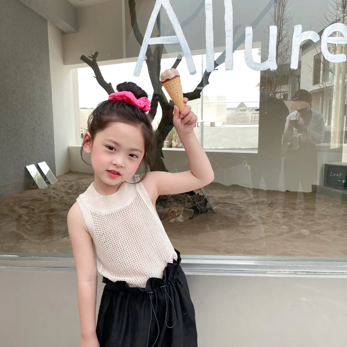 2406C Girl Clothes Ice Silk Sleeveless T Shirt 2022 Summer New Korean Hollow Out Girl's Sweet Vest Simple All Match T shirt genuine fur coats & jackets