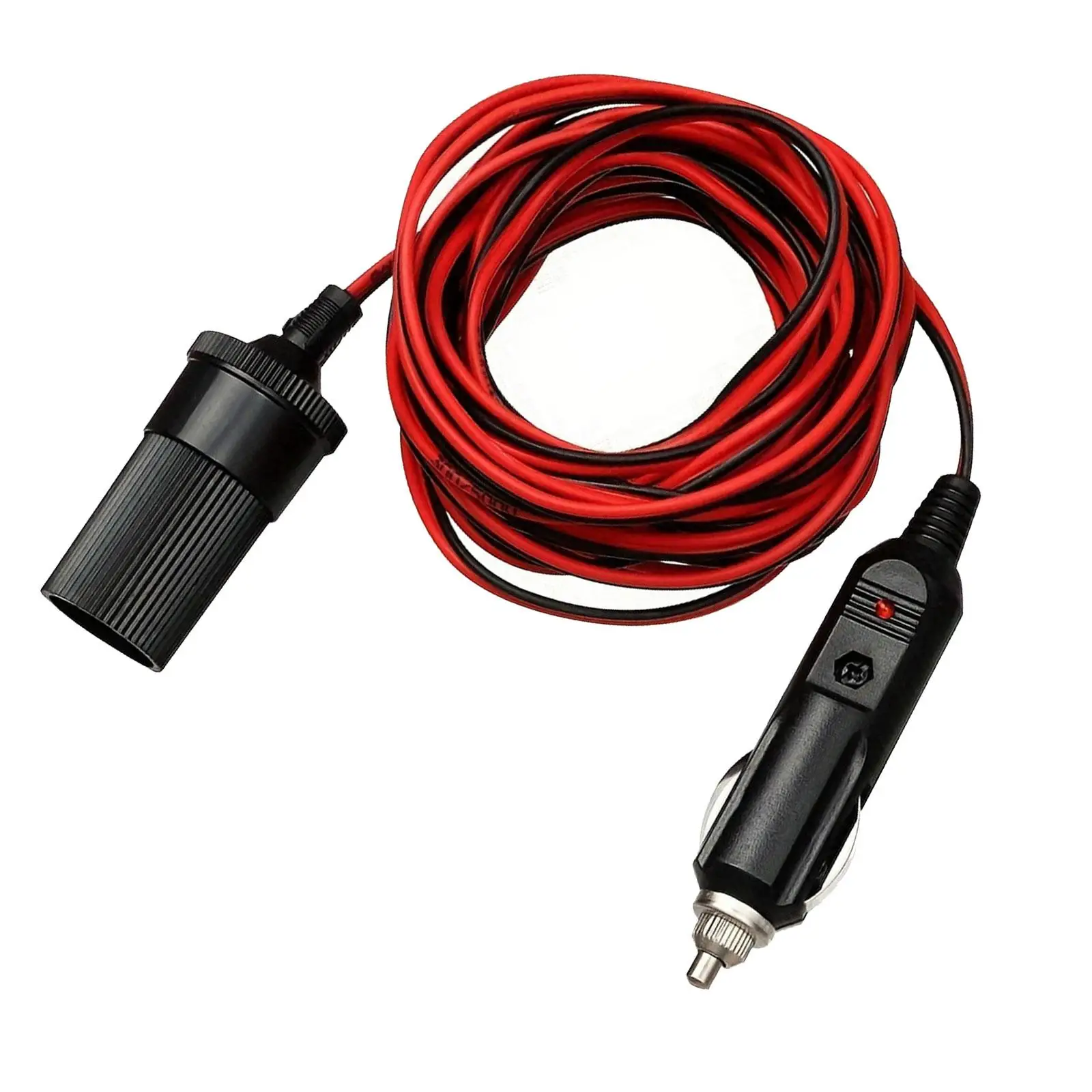 Car Cigarette Lighter Plug Extension Cable Red and Black Lines Charger