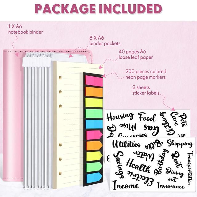 A6 Binder Budget Planner Notebook Covers Folder Size 6 Hole Pockets Plastic  Zipper Busta per risparmiare denaro