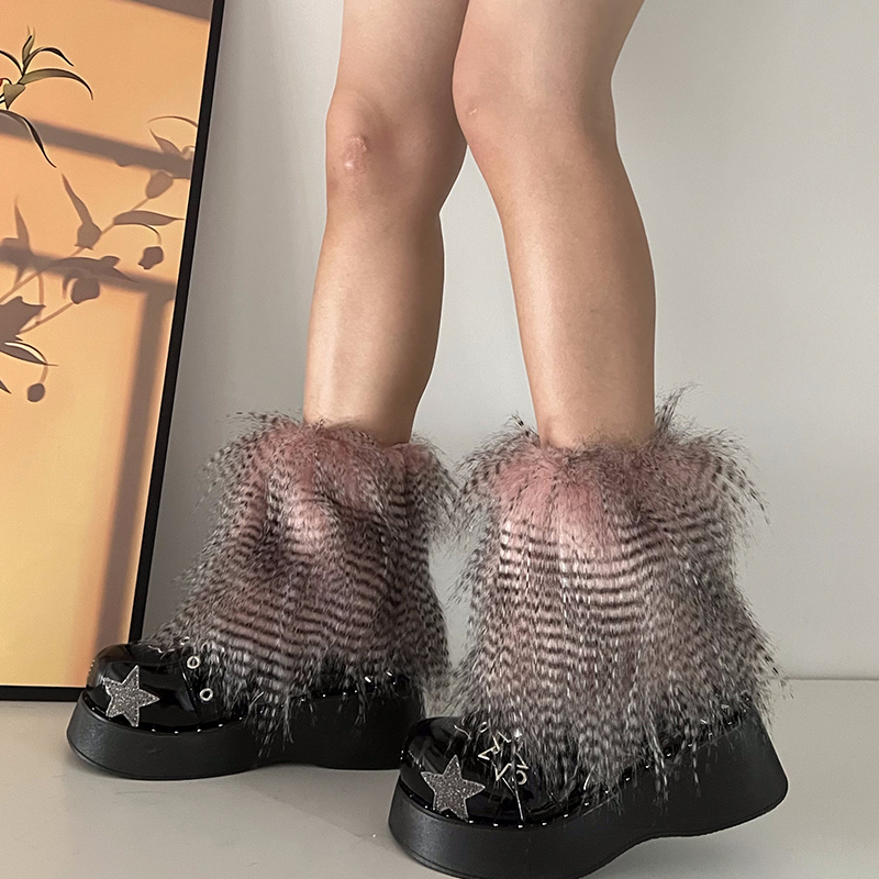 Y2K Goth Furry Faux Fur Women Leg Warmers Boot Covers Harajuku Lolita Girls Punk Fashion Cute Jk Hipster Warm Fluffies Leggings