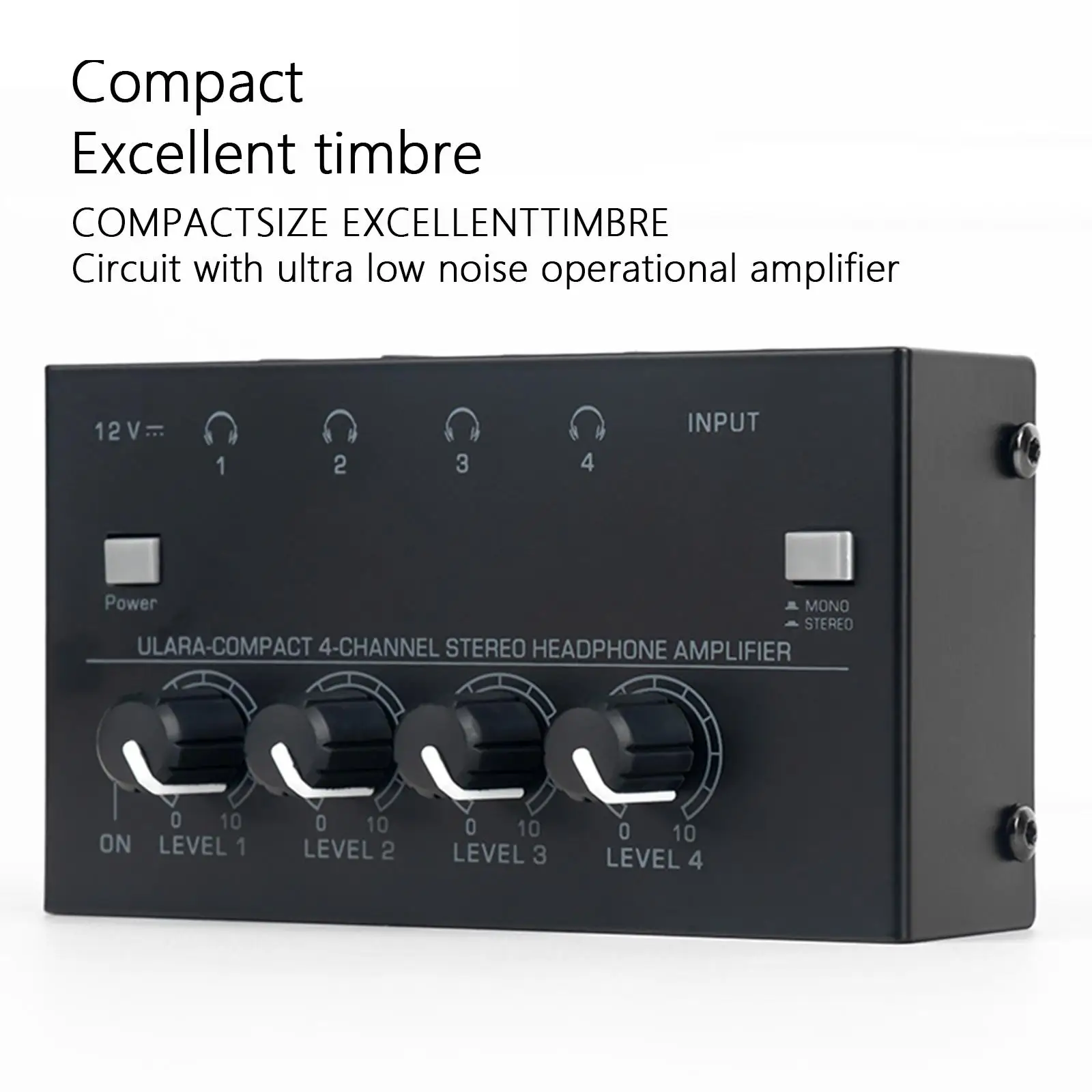 Compact Stereo Headphone Amplifier Stereo Audio Amplifier 4 Channels Low Noise Headphone Splitter Amplifier for Studio and Stage