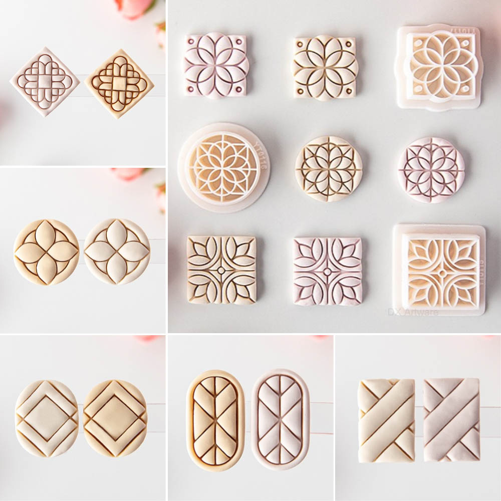 Description Picture 2 of itemNew Geometric Shape Hot Flower Tile Pattern Polymer Clay Cutters Embossing Clay Earring Cutter Mold Jewelry Making Clay Tools