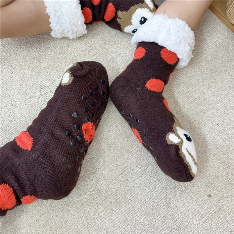 Dinosaurier-Damen-Fuzzy-Socken, weich, weiblich, Zuhause, Innenbereich, Winter, warm, Plüsch, rutschfester Griff, Kinder, Thermo-Slipper-Socken, Affen-Einhorn – Detail 6