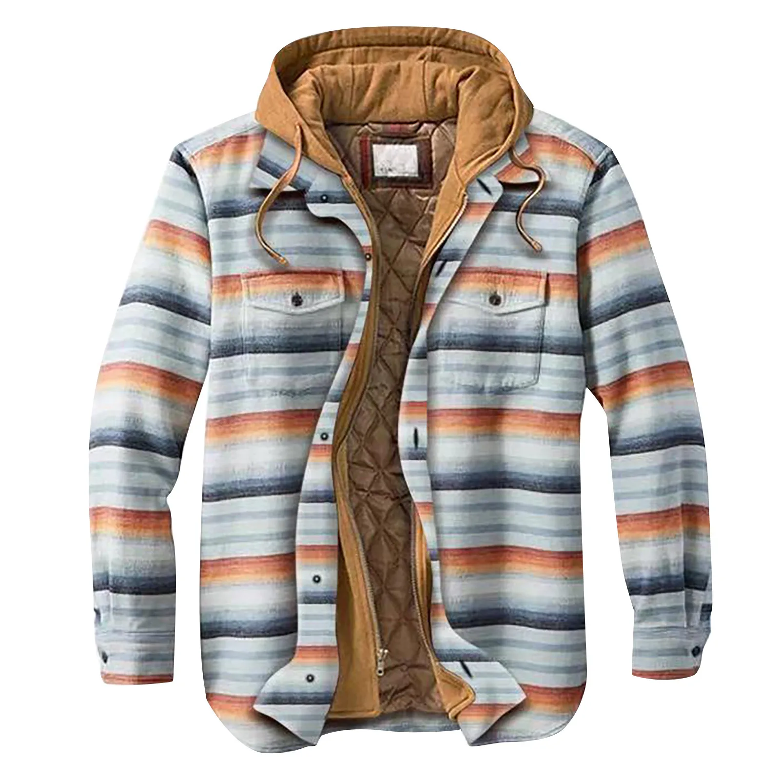 Abrigo acolchado forrado con botones para hombre, camisa a cuadros, terciopelo grueso para mantener el calor, ropa de abrigo con capucha, chaqueta de invierno, moda