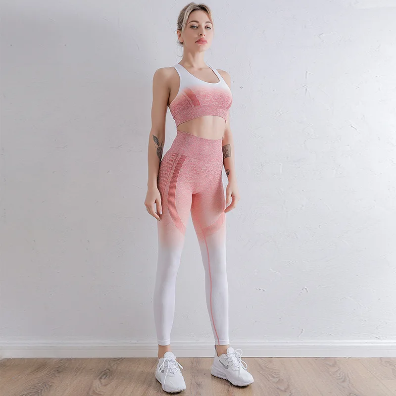 2 PCS Seamless Yoga Suit Women Sports Bra High Waist Leggings Shorts Outfit Gym Set Fitness Workout Clothes Sportswear