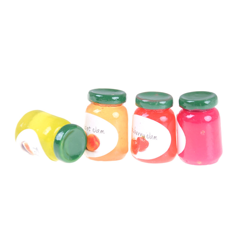 4Pcs 1:12 Dollhouse Miniatures Jams Bottles Model Kicthen Food Accessories For Doll House Decor Kids Pretend Play Toys Gift