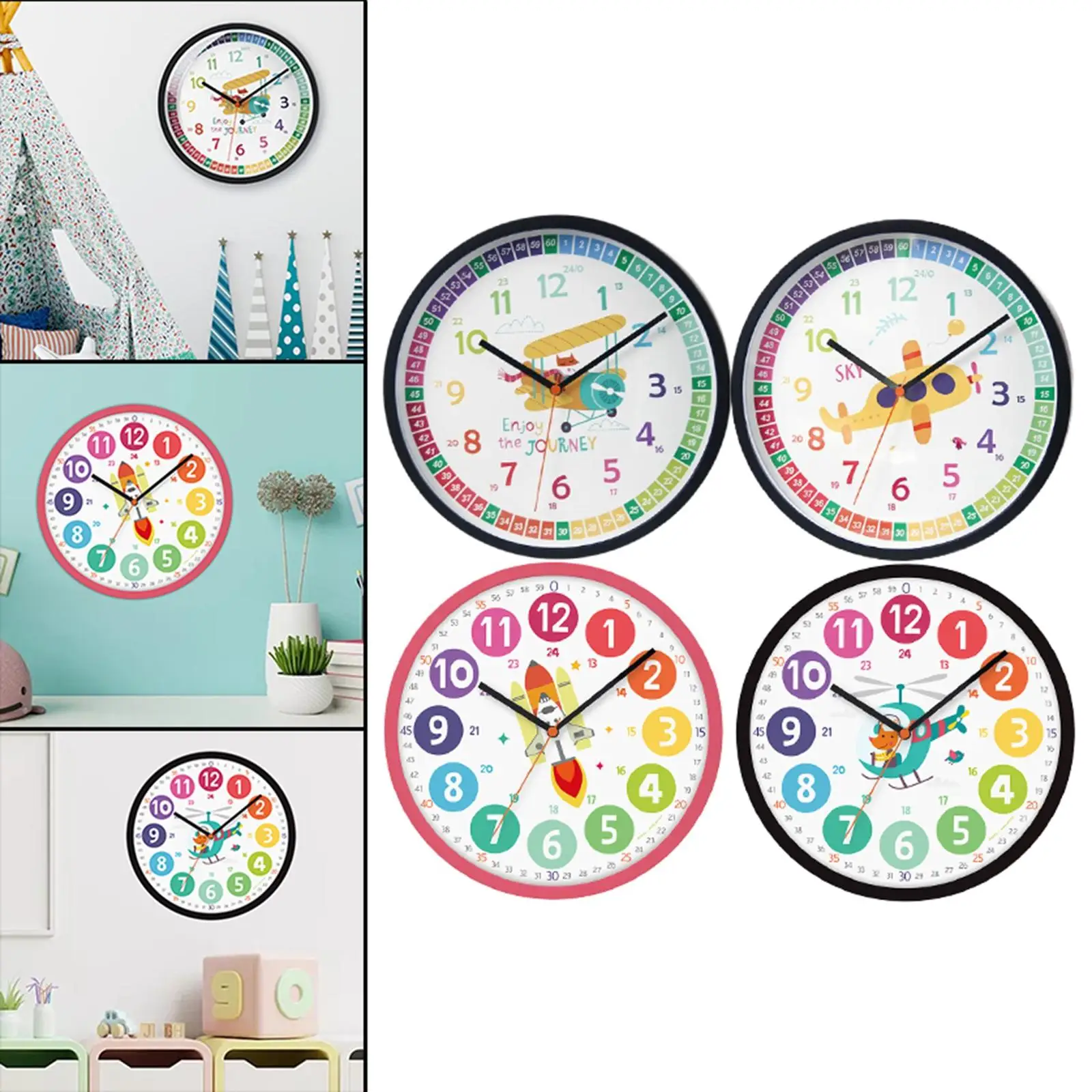 Modern Educational Wall Clock Colorful Non Ticking for Classrooms School