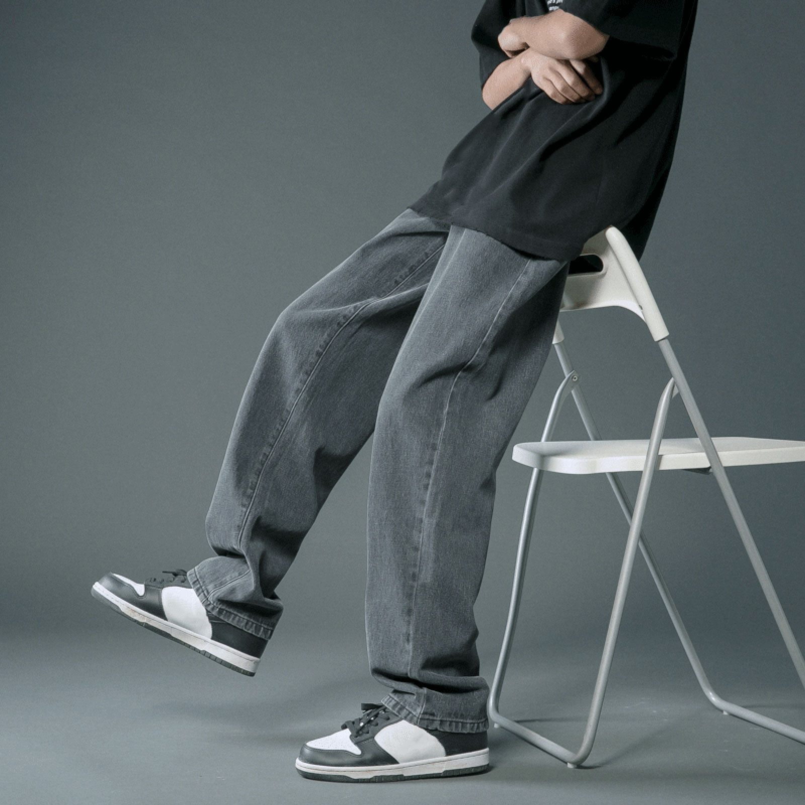 2024 New Street Casual Baggy Jeans Streetwear for menn Hip Hop rette bukser med vidde ben Studenter denimbukser Blå Svart_voghion.com