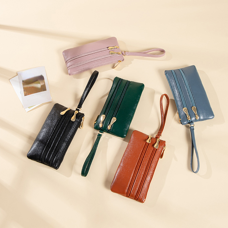 Mode drei Reiß verschluss Damen Leder Geldbörsen große Kapazität einfarbige weibliche Geldbörse Clutch Handtasche weiches Leder Damen Geldbörse – Detail 2