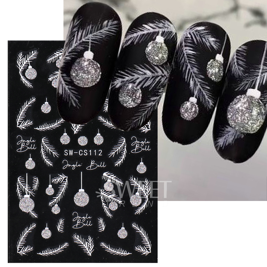 Description Picture 5 of itemSparkly Glitter Winter Pine Nail Decal Sticker Reflective Xmas Tree Jingle Bell Pattern Snowflakes Charm Manicure Powder Sliders