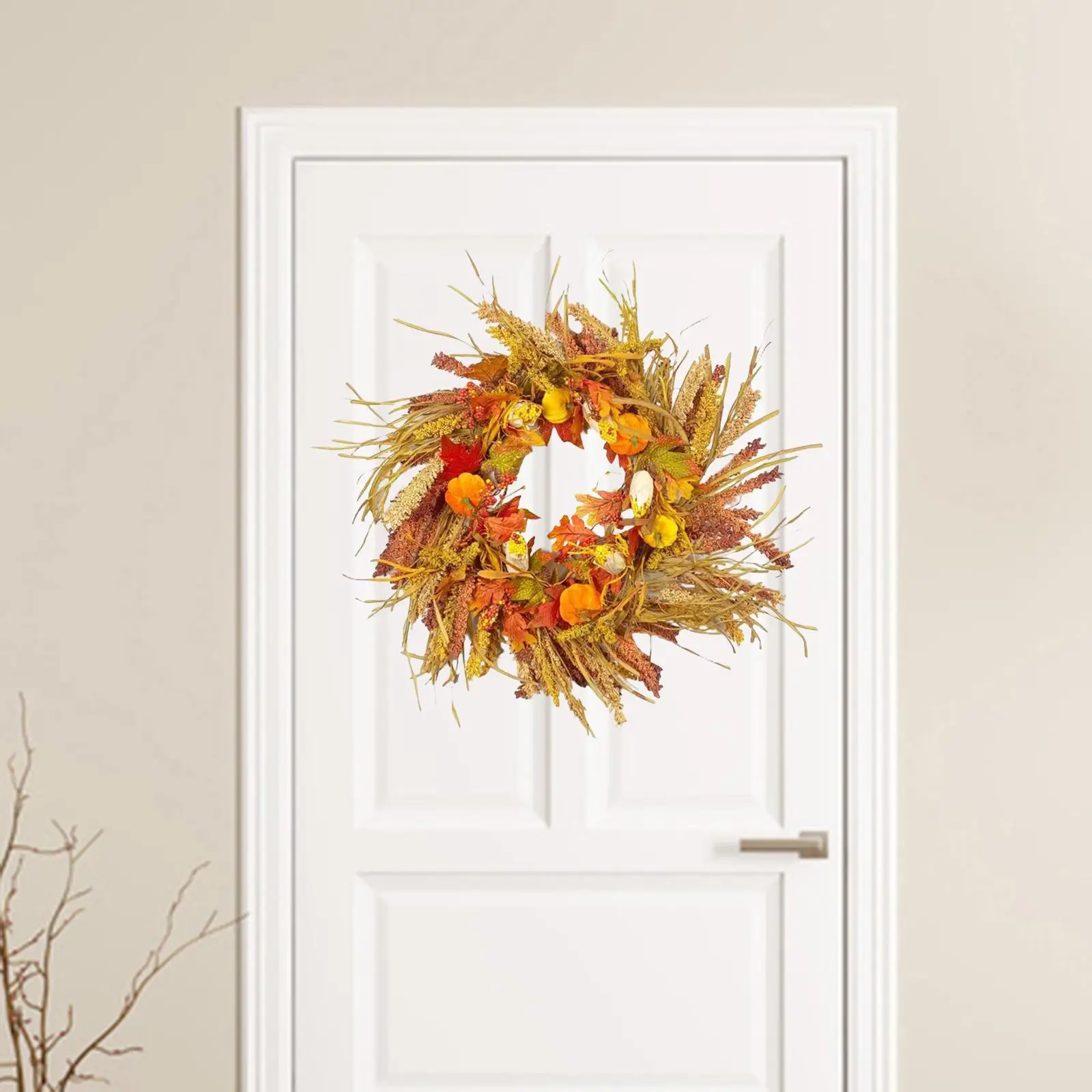 17.7inch Fall Wreath Front Door Harvest Artificial Garland Indoor Outdoor Hanger Farmhouse for Table Porch Party Wedding Home