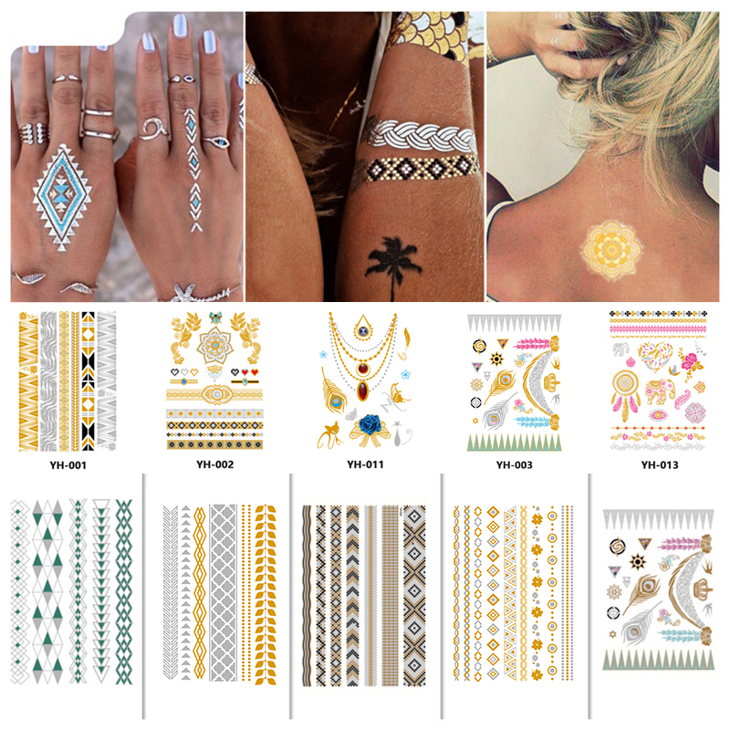 Best of Flash Tattoo Sticker Gold Temporary Tattoo Women Party Body Arm Art Metallic False Waterproof Tattoos Stickers Reviews & Tips